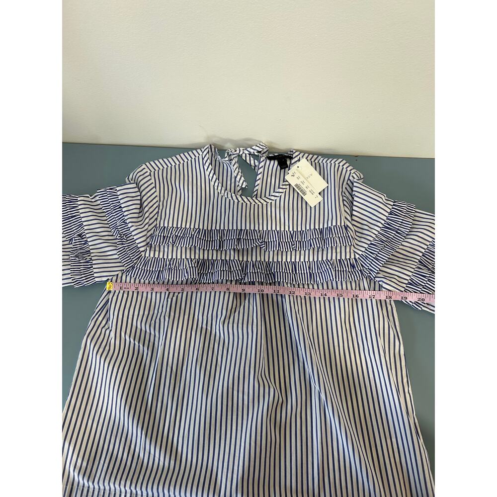 J, Crew NWT blouse size 6 blue white striped cotton ruffles tie - Picture 9 of 10